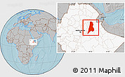 Gray Location Map of Afar_Three, highlighted country, hill shading