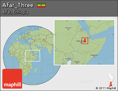 Savanna Style Location Map of Afar_Three, within the entire country