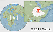 Savanna Style Location Map of Afar_Three, highlighted country, within the entire country, hill shading