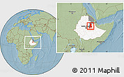 Savanna Style Location Map of Afar_Three, highlighted country, highlighted parent region, within the entire country, hill shading