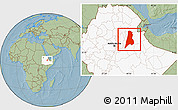 Savanna Style Location Map of Afar_Three, highlighted country, hill shading