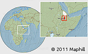 Savanna Style Location Map of Afar_Three, highlighted parent region, within the entire country, hill shading