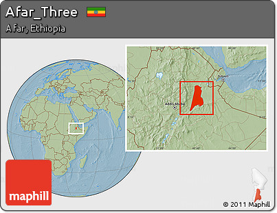 Savanna Style Location Map of Afar_Three, hill shading