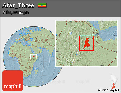 Savanna Style Location Map of Afar_Three, hill shading