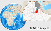 Shaded Relief Location Map of Afar_Three, highlighted country, highlighted parent region