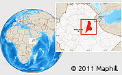 Shaded Relief Location Map of Afar_Three, highlighted country