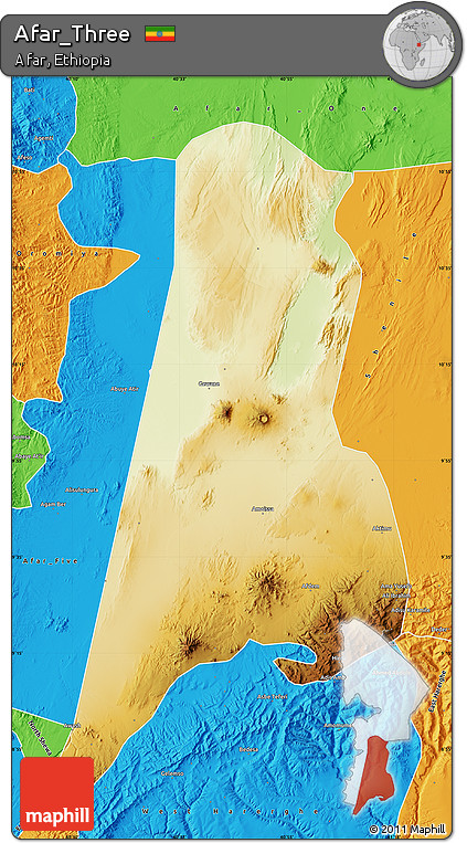 Physical Map of Afar_Three, political outside