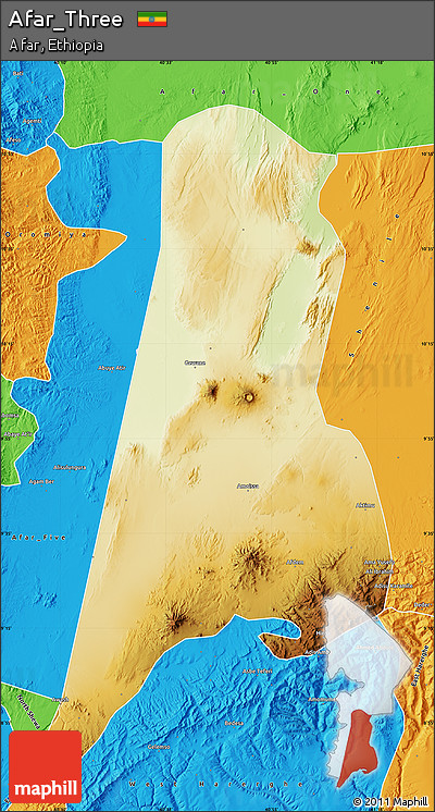 Physical Map of Afar_Three, political outside
