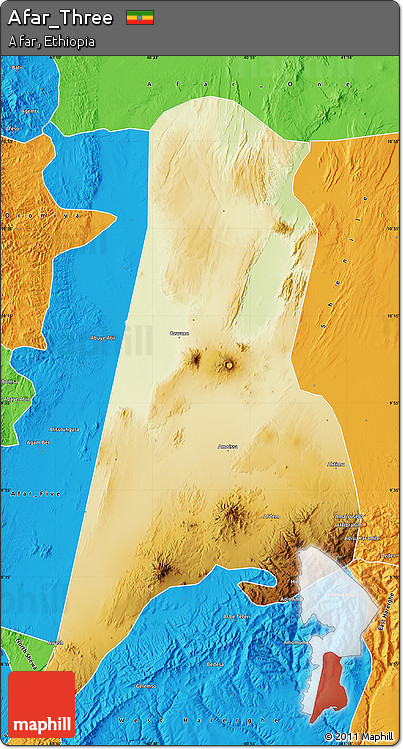 Physical Map of Afar_Three, political outside