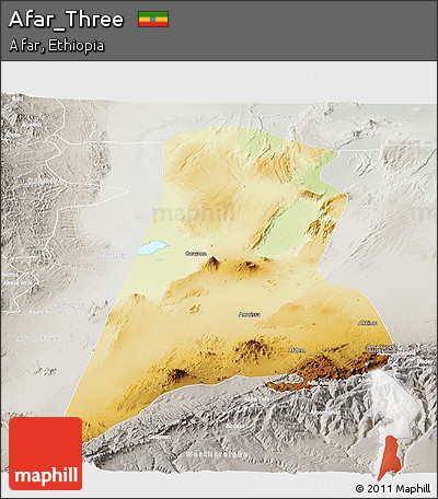 Physical Panoramic Map of Afar_Three, lighten, semi-desaturated
