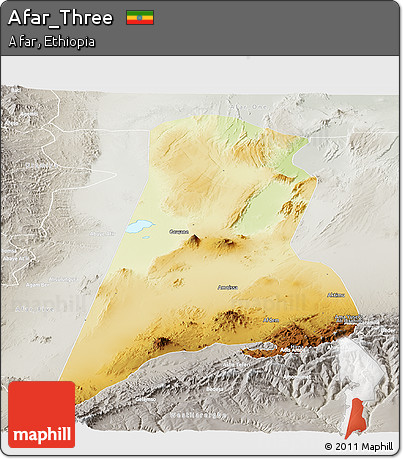 Physical Panoramic Map of Afar_Three, lighten, semi-desaturated