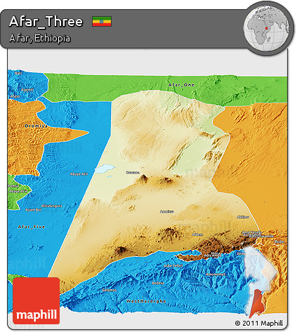 Physical Panoramic Map of Afar_Three, political outside