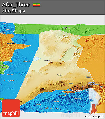 Physical Panoramic Map of Afar_Three, political outside