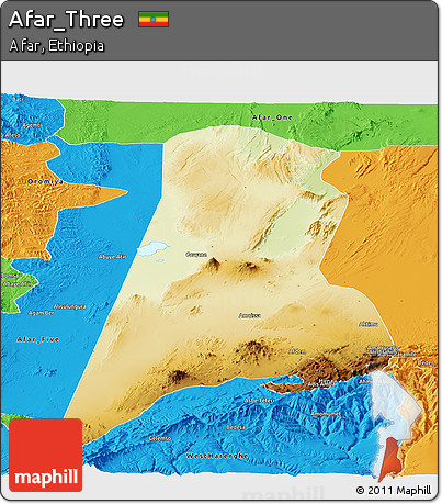 Physical Panoramic Map of Afar_Three, political outside