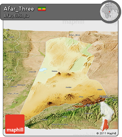 Physical Panoramic Map of Afar_Three, satellite outside
