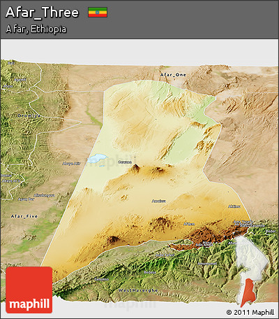 Physical Panoramic Map of Afar_Three, satellite outside
