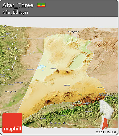 Physical Panoramic Map of Afar_Three, satellite outside