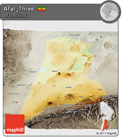 Physical Panoramic Map of Afar_Three, semi-desaturated