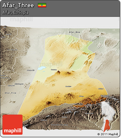 Physical Panoramic Map of Afar_Three, semi-desaturated