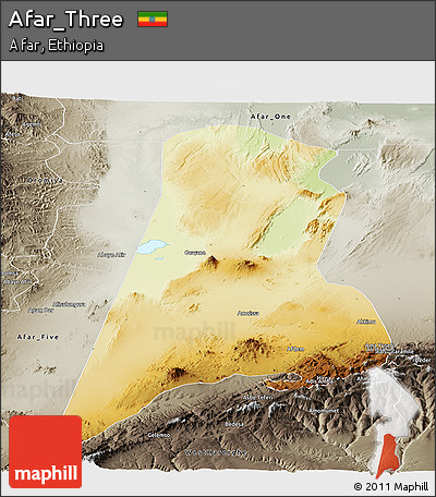 Physical Panoramic Map of Afar_Three, semi-desaturated