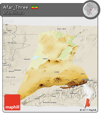 Physical Panoramic Map of Afar_Three, shaded relief outside