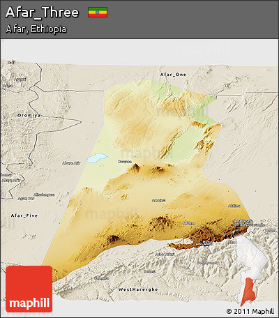 Physical Panoramic Map of Afar_Three, shaded relief outside
