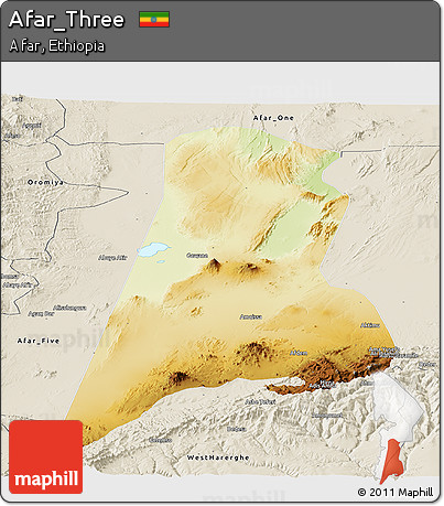 Physical Panoramic Map of Afar_Three, shaded relief outside