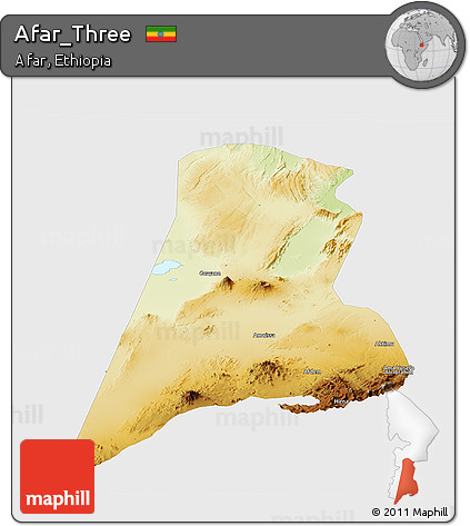 Physical Panoramic Map of Afar_Three, single color outside