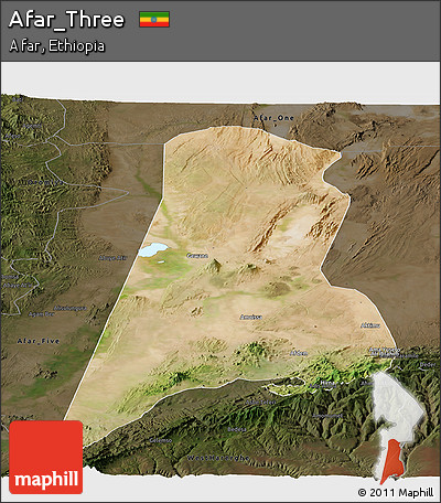 Satellite Panoramic Map of Afar_Three, darken