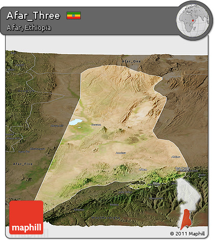 Satellite Panoramic Map of Afar_Three, darken