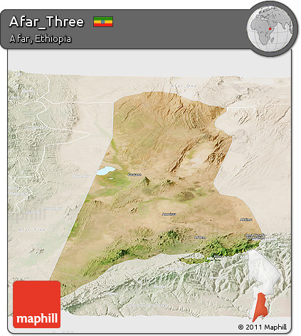 Satellite Panoramic Map of Afar_Three, lighten