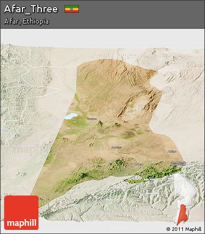 Satellite Panoramic Map of Afar_Three, lighten