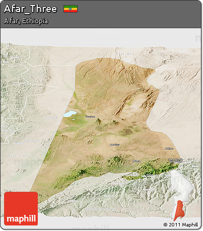 Satellite Panoramic Map of Afar_Three, lighten