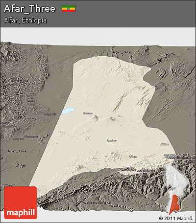 Shaded Relief Panoramic Map of Afar_Three, darken