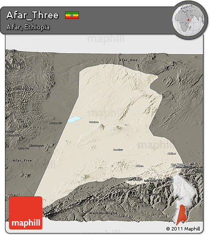 Shaded Relief Panoramic Map of Afar_Three, darken