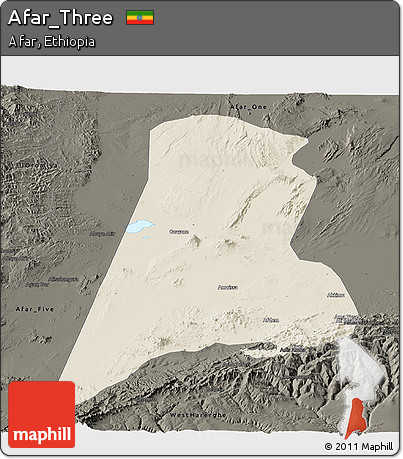 Shaded Relief Panoramic Map of Afar_Three, darken
