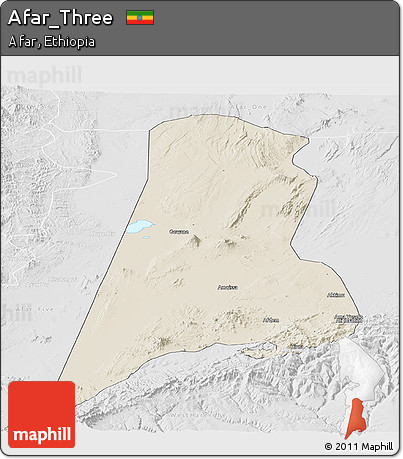 Shaded Relief Panoramic Map of Afar_Three, lighten, desaturated