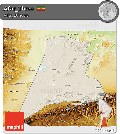 Shaded Relief Panoramic Map of Afar_Three, physical outside