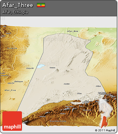 Shaded Relief Panoramic Map of Afar_Three, physical outside