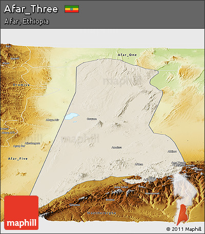 Shaded Relief Panoramic Map of Afar_Three, physical outside