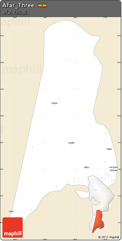 Classic Style Simple Map of Afar_Three, single color outside