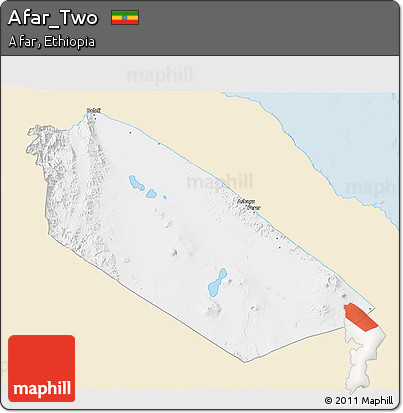 Classic Style 3D Map of Afar_Two, single color outside