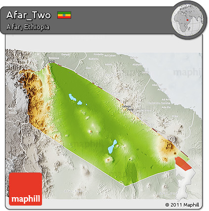 Physical 3D Map of Afar_Two, lighten, semi-desaturated