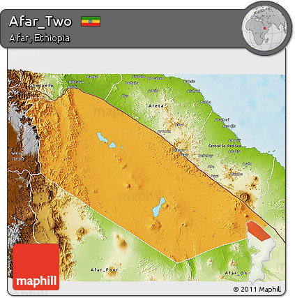 Political 3D Map of Afar_Two, physical outside