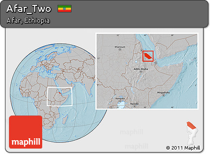 Gray Location Map of Afar_Two, within the entire country, hill shading