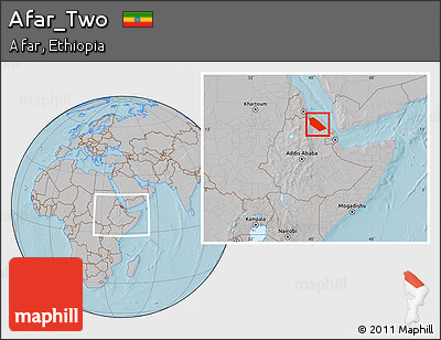 Gray Location Map of Afar_Two, within the entire country, hill shading