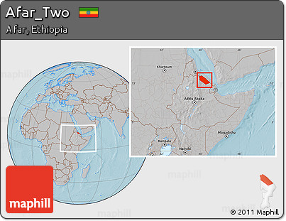 Gray Location Map of Afar_Two, within the entire country, hill shading