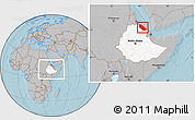 Gray Location Map of Afar_Two, highlighted country, within the entire country, hill shading