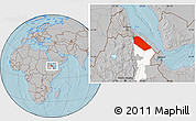 Gray Location Map of Afar_Two, highlighted parent region, hill shading