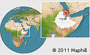 Satellite Location Map of Afar_Two, highlighted country, highlighted parent region, within the entire country